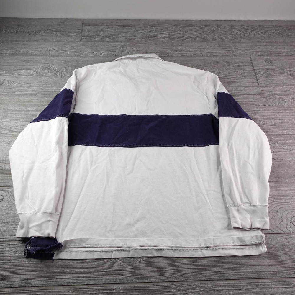Orvis Rugby Shirt Men's XL White Blue Striped Long Sleeve Polo Sailing Y2K - Picture 4 of 7